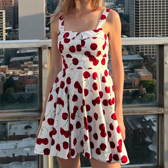 White Cherry Print Vintage Inspired babydoll pinup dress - Picture 3 of 3